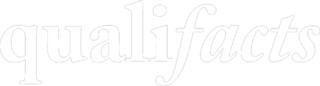 The Qualifacts logo featuring all lower case typography. The logo is entirely font and the "facts" is a bright blue italicized font.