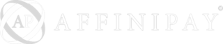 The AffiniPay logo featuring two intersecting 3D circles, one white and one pale grey, surrounding a capital "A", in pale grey, and "P", in white, both in block typography. To the right of the graphic, in white, is the company name in capitalized, block typography.